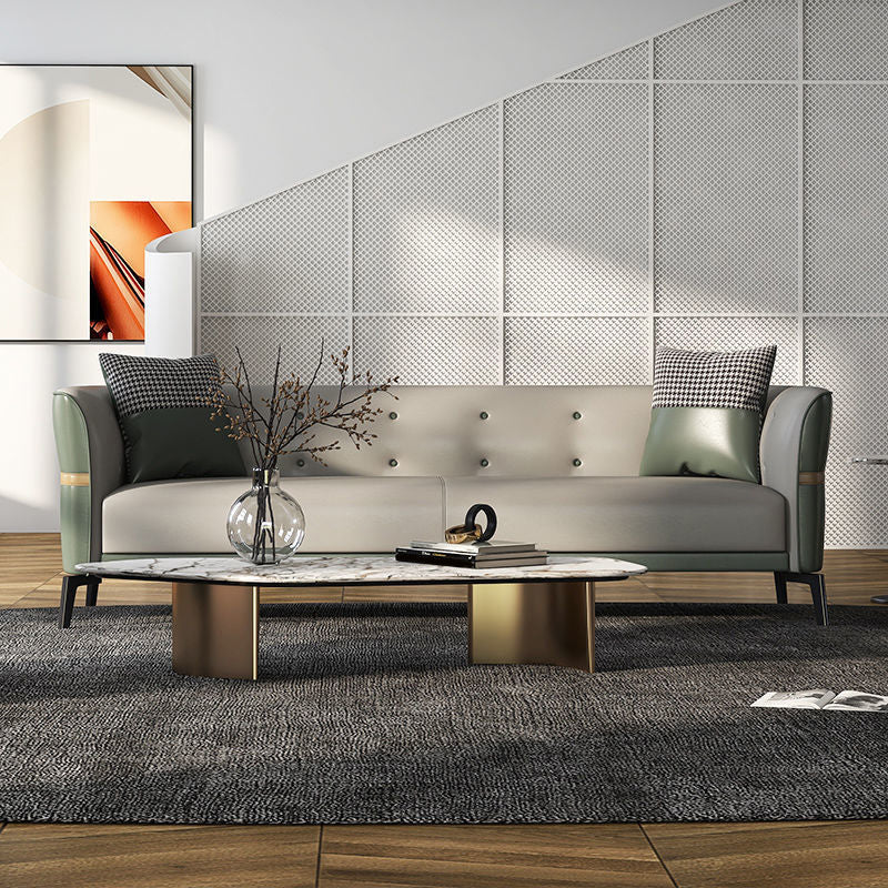 Tufted Flared Arm Sofa Contemporary Faux Leather Stain Resistant Sofa