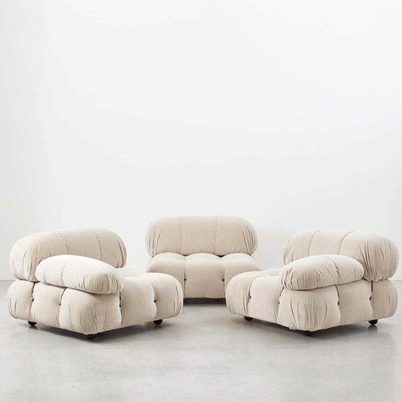 Tufted Cream 2-3-Seater Sofa Contemporary Pillow Top Arm Sofa