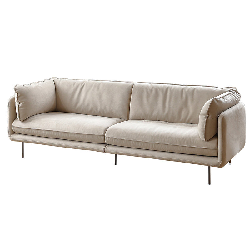 Modern Cream Faux Leather Sofa Pillow Top Arm Sewn Pillow Back Sofa