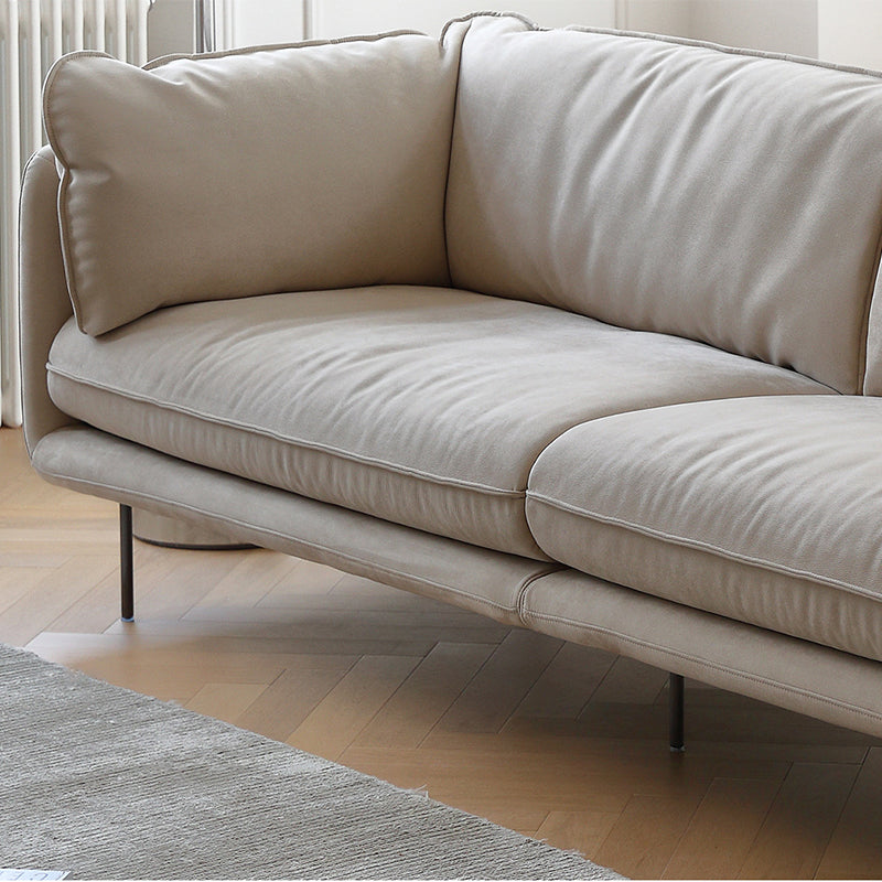 Modern Cream Faux Leather Sofa Pillow Top Arm Sewn Pillow Back Sofa