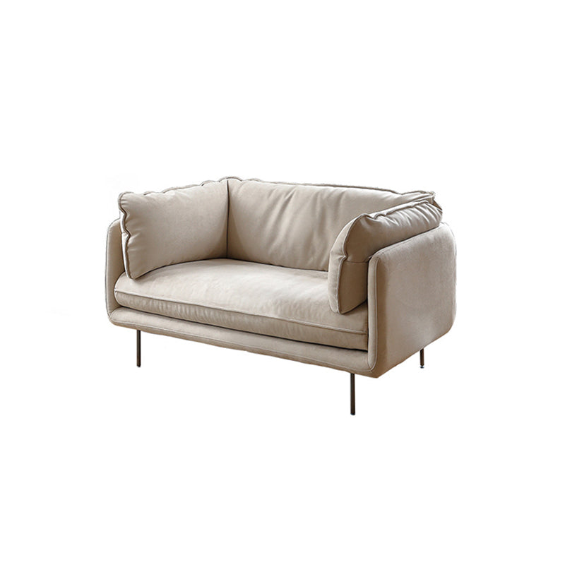 Modern Cream Faux Leather Sofa Pillow Top Arm Sewn Pillow Back Sofa