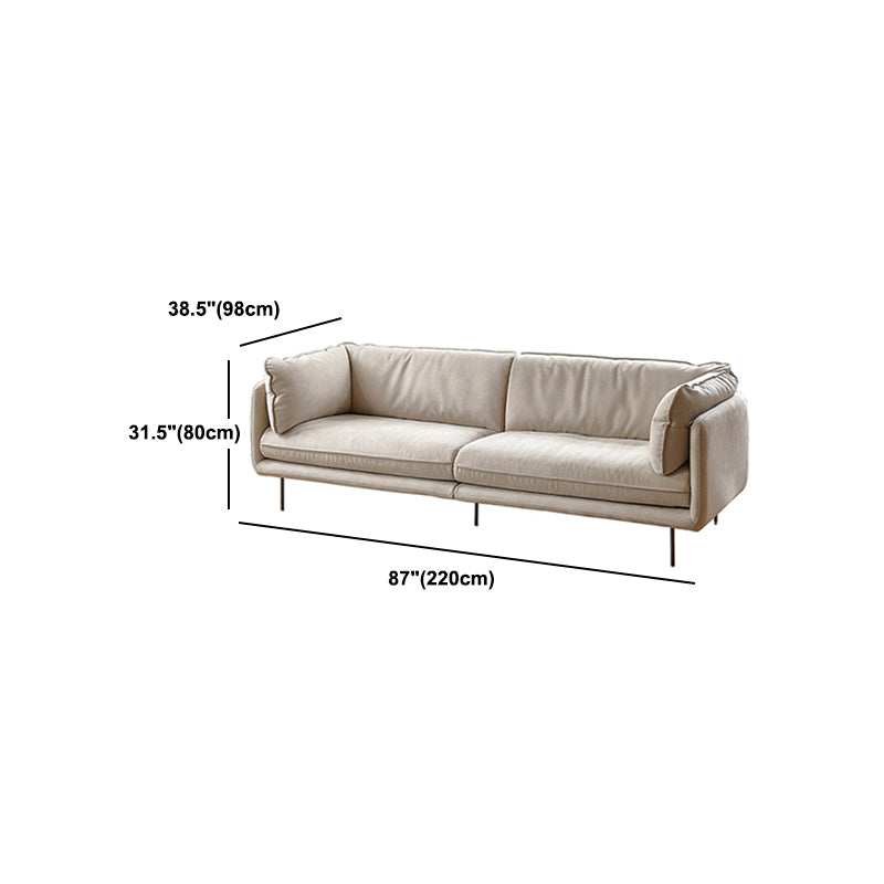 Modern Cream Faux Leather Sofa Pillow Top Arm Sewn Pillow Back Sofa