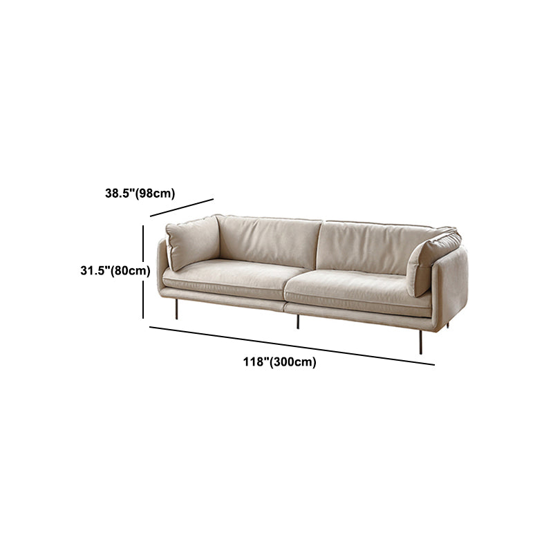 Modern Cream Faux Leather Sofa Pillow Top Arm Sewn Pillow Back Sofa
