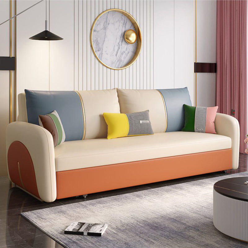 Faux Leather Square Arm Sofa Bed Stain Resistant Convertible Sofa