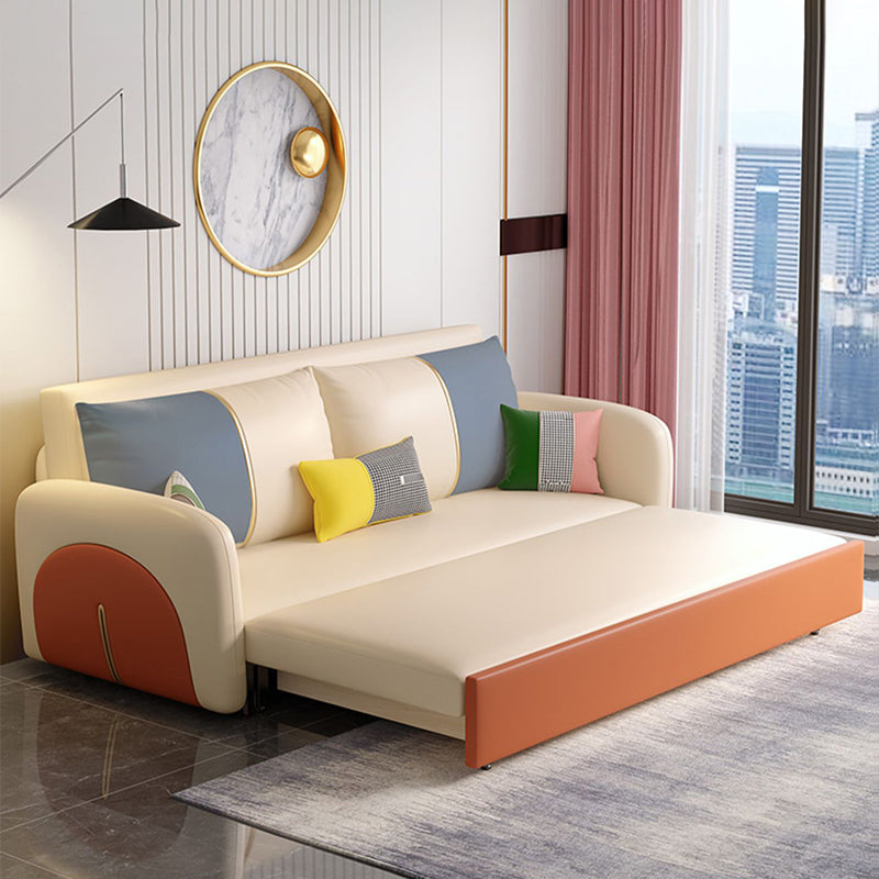 Faux Leather Square Arm Sofa Bed Stain Resistant Convertible Sofa