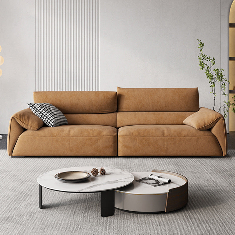 Adjustable Sewn Pillow Back Sofa Modern Pillow Top Arm Sofa in Brown