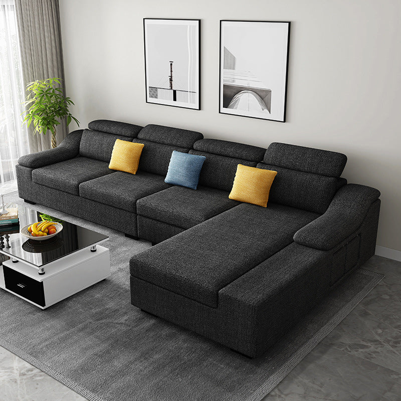 Linen 4-Seater Sectional Sofa with Sloped Arms for Living Room