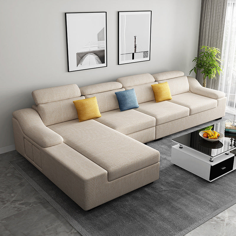 Linen 4-Seater Sectional Sofa with Sloped Arms for Living Room
