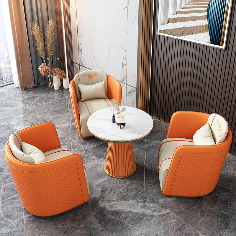 Contemporary Bonded Leather Arms Included Gold Base Accent Armchair