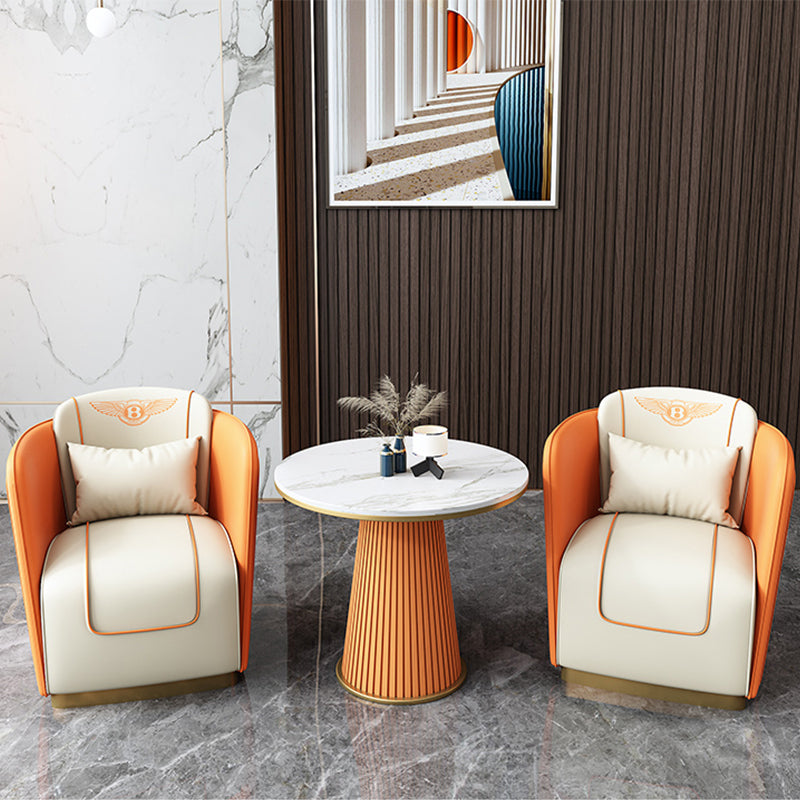 Contemporary Bonded Leather Arms Included Gold Base Accent Armchair