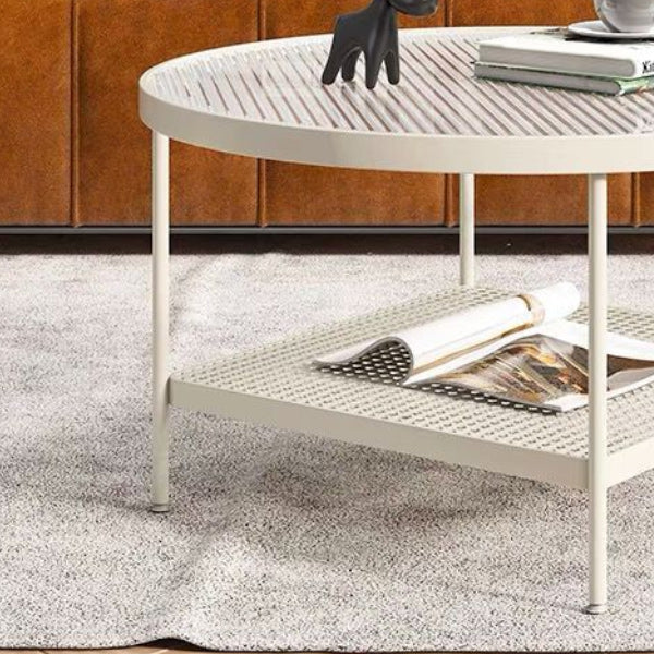 Modern Glass Top Cocktail Table with 4 Steel Legs and Storage Shelf