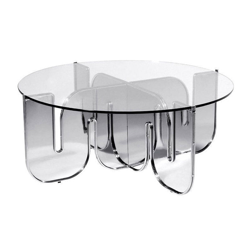 Round Glass Top Coffee Table with Cross Acrylic Base Cocktail Table