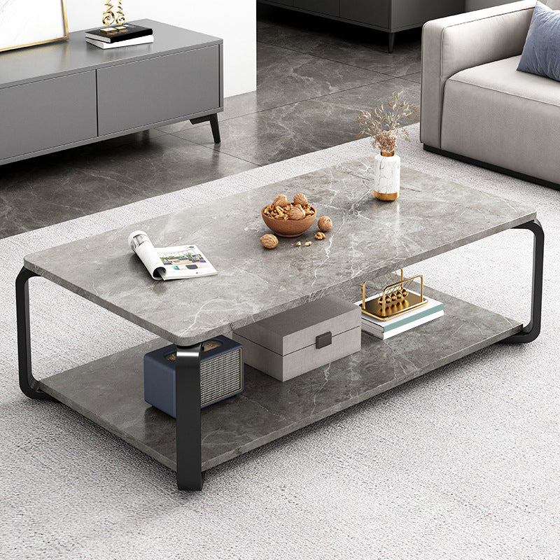 Glam Frame Coffee Table Slate Rectangular Cocktail Table with Storage Shelf