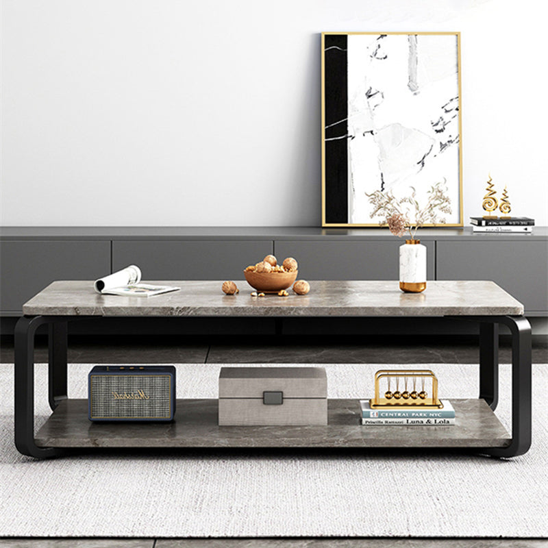 Glam Frame Coffee Table Slate Rectangular Cocktail Table with Storage Shelf