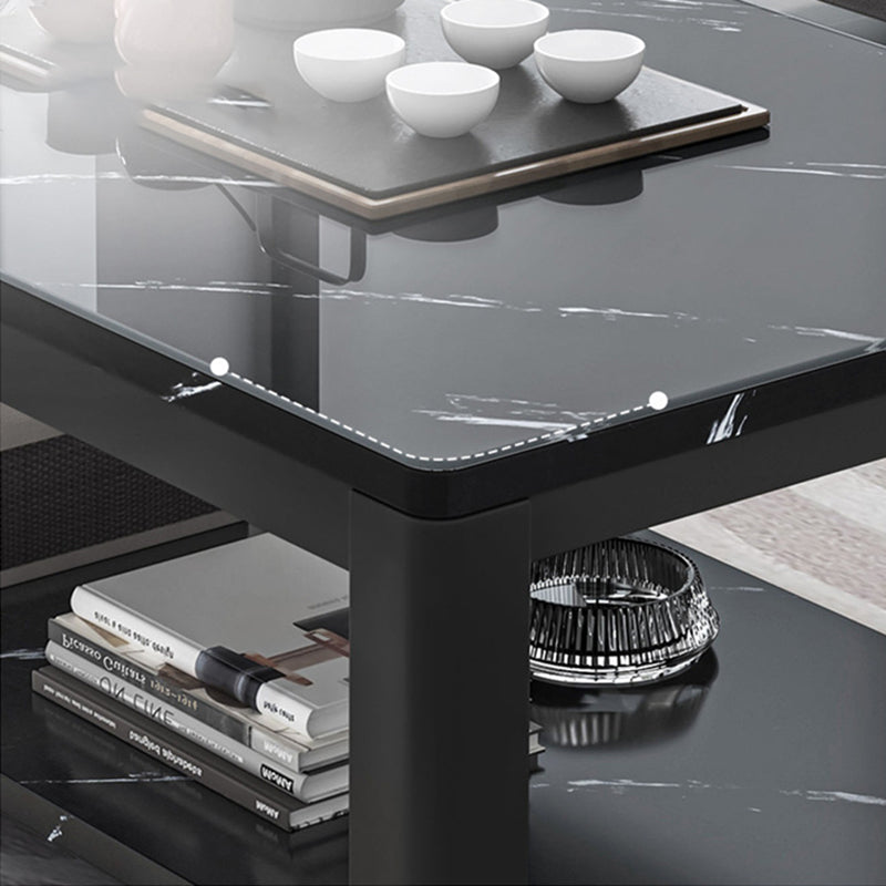 Glam Frame Coffee Table Slate Cocktail Table with Storage Shelf for Living Room