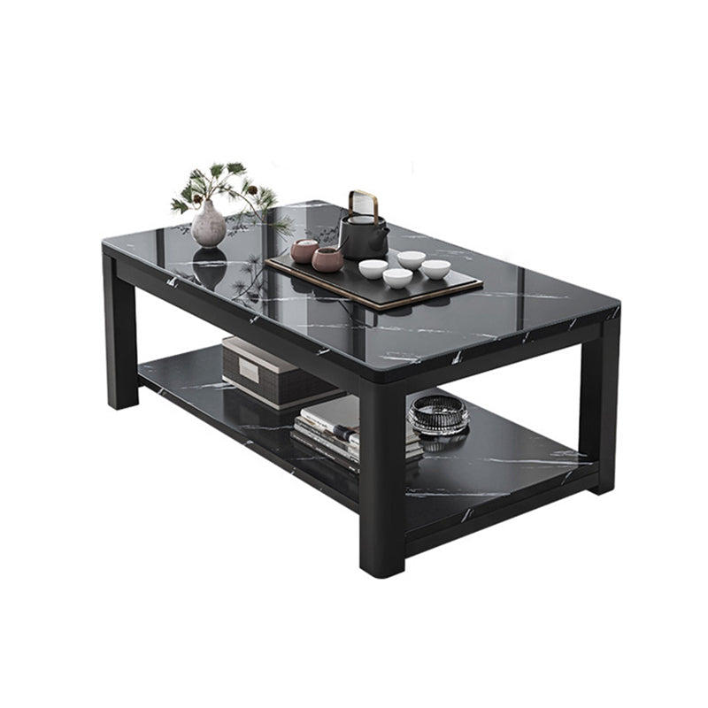 Glam Frame Coffee Table Slate Cocktail Table with Storage Shelf for Living Room