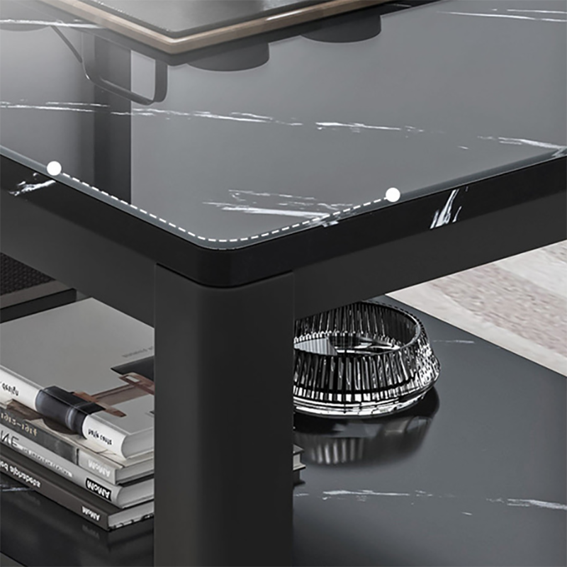 Glam Frame Coffee Table Slate Cocktail Table with Storage Shelf for Living Room