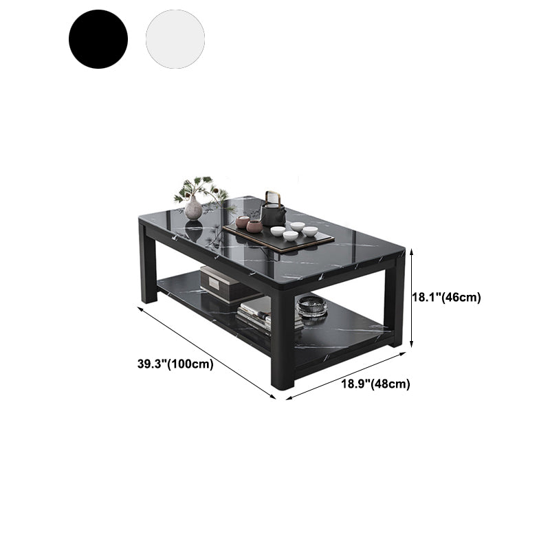 Glam Frame Coffee Table Slate Cocktail Table with Storage Shelf for Living Room