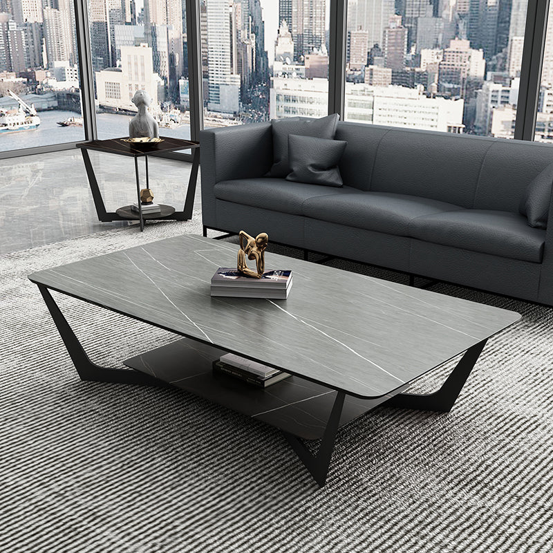 Glam Cross Legs Coffee Table Slate Rectangular Cocktail Table for Living Room