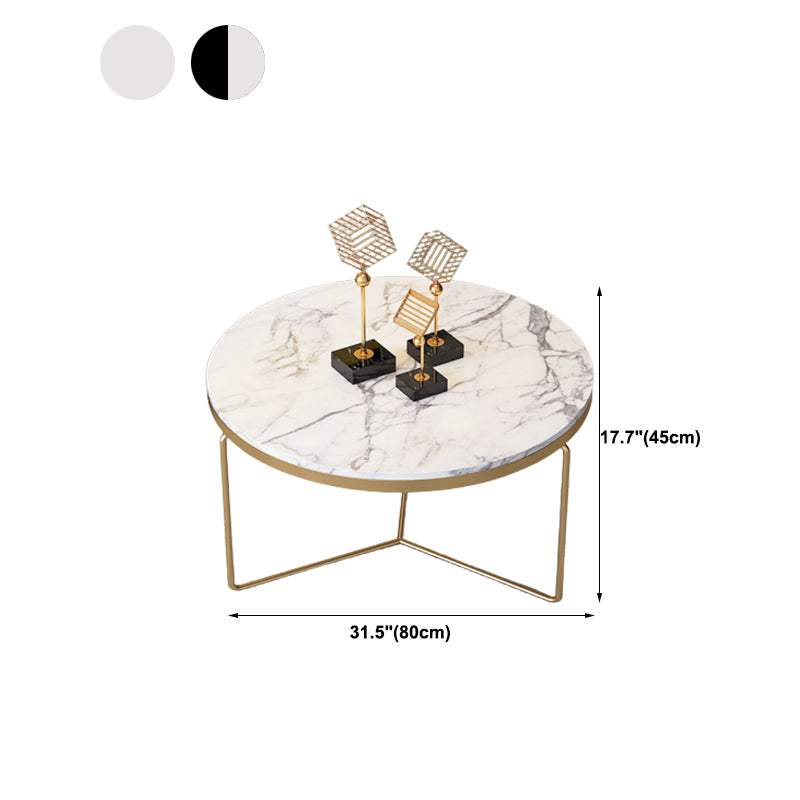 Round Coffee Table Set with Golden Iron X-Base and Marble Top