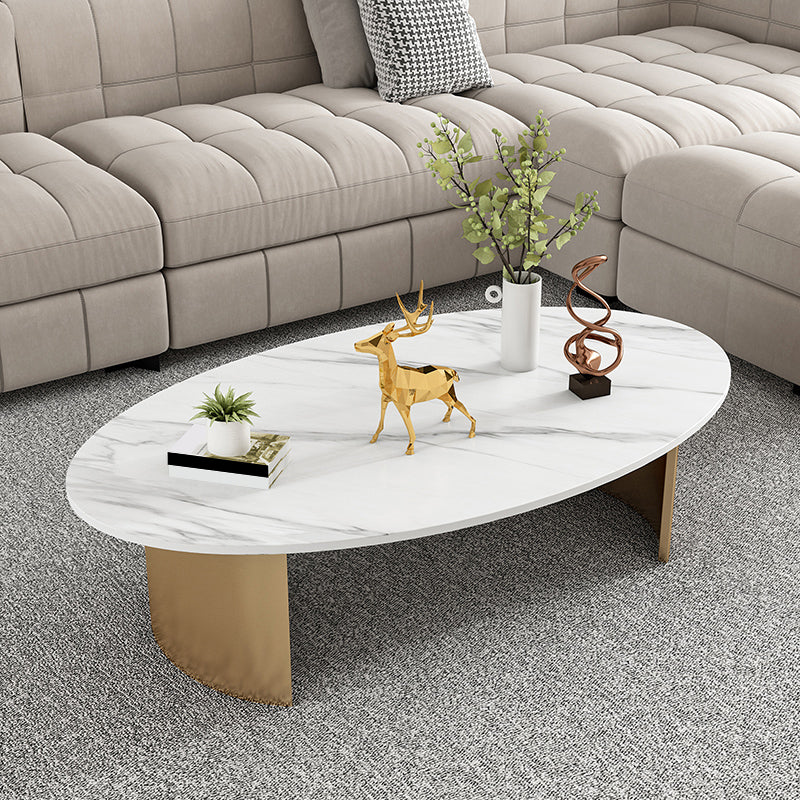 Glam Slate Coffee Cocktail Table Oval Cocktail Table for Living Room