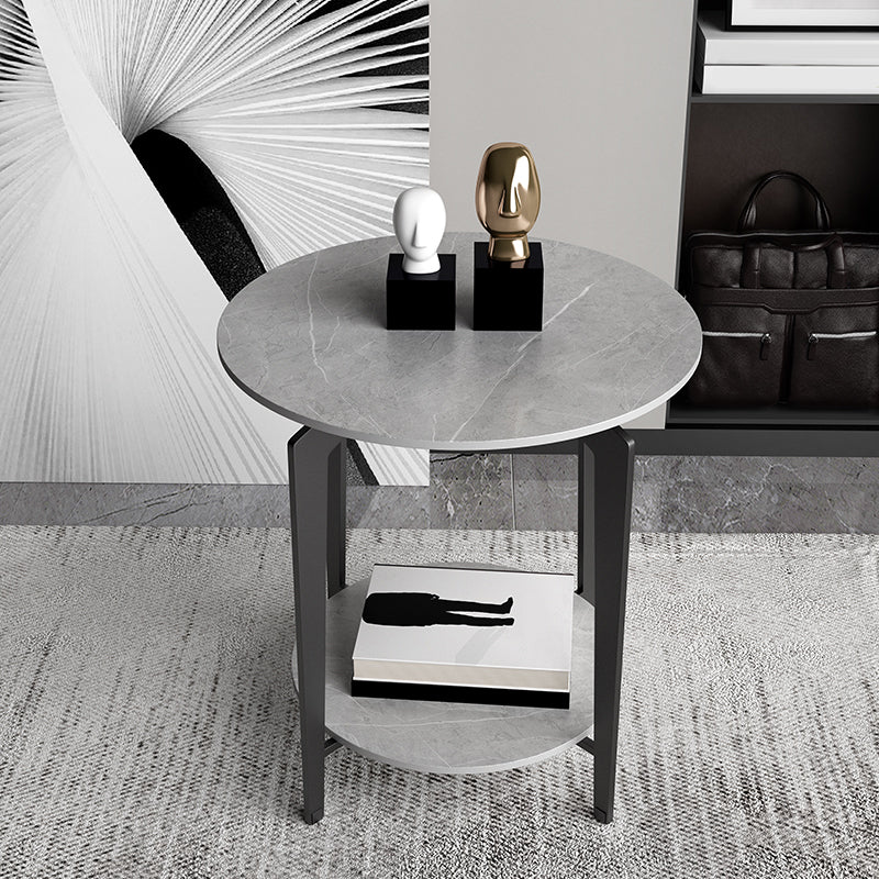 Minimalist Round Corner Table Slate 4 Legs Sofa Side Table with Storage