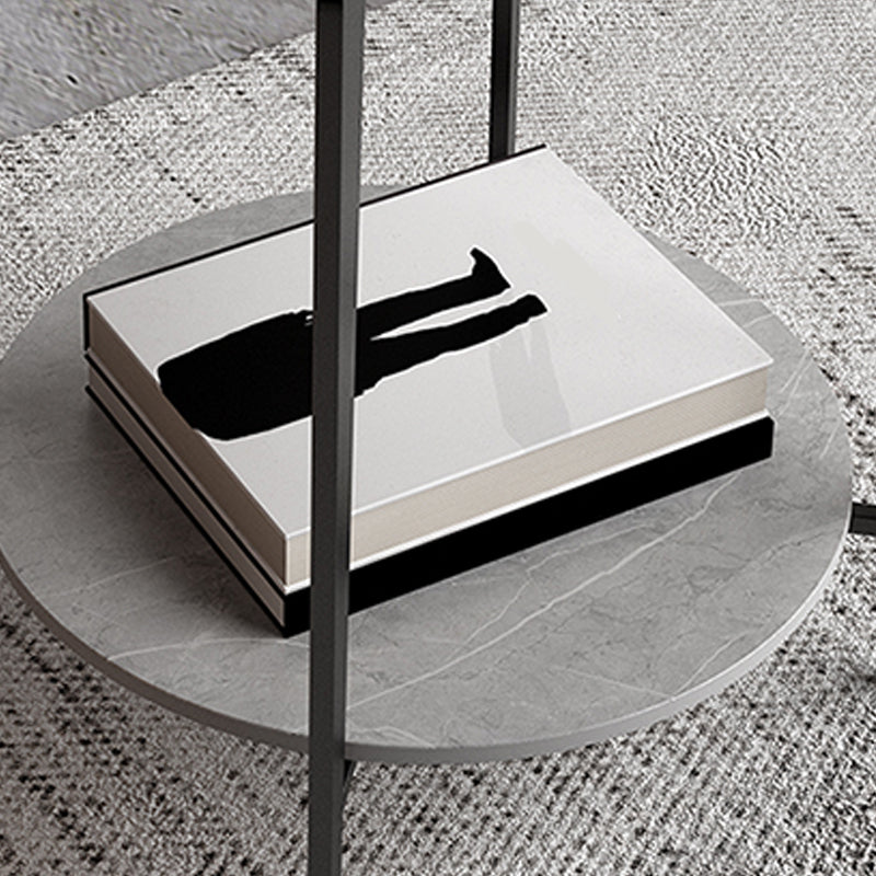Minimalist Round Corner Table Slate 4 Legs Sofa Side Table with Storage