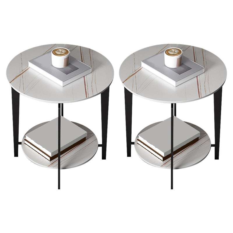 Minimalist Round Corner Table Slate 4 Legs Sofa Side Table with Storage