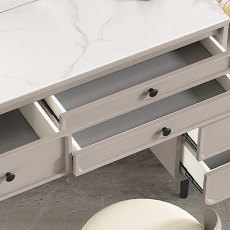 Glam Makeup Vanity Desk with Slate Top, Solid Wood Dressing Table