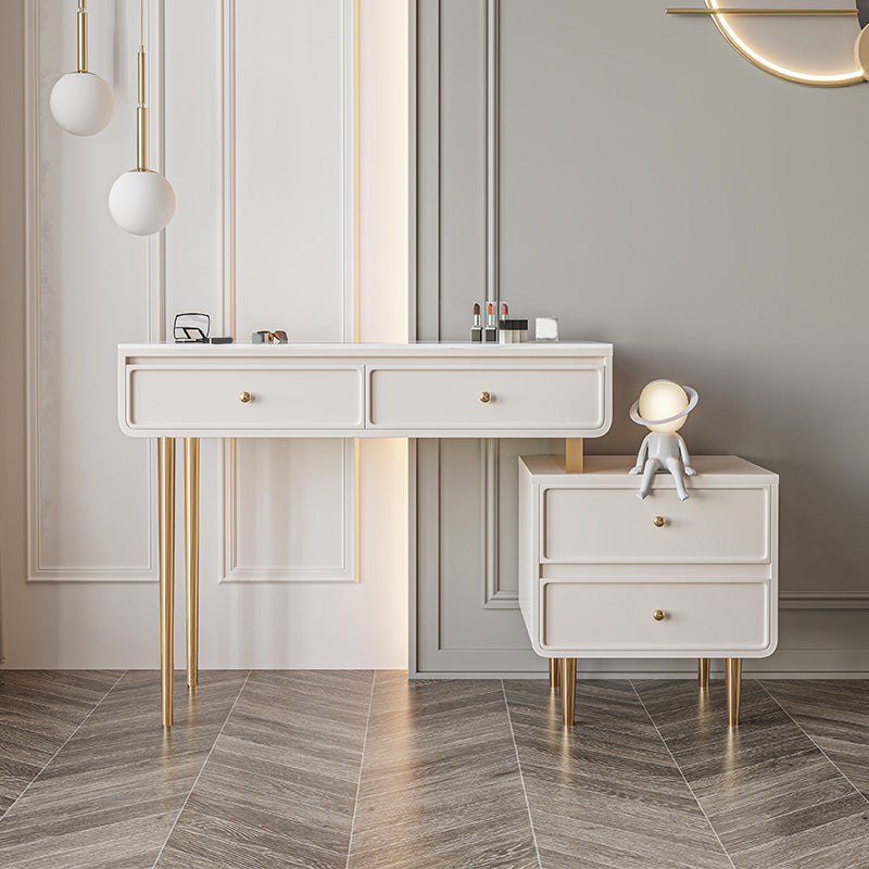 Glam Slate Top Vanity Dressing Table Solid Wood Vanity Desk with Drawers