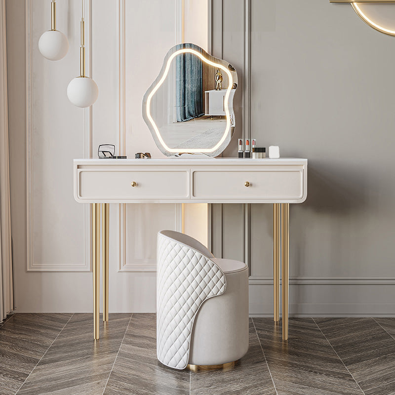 Glam Slate Top Vanity Dressing Table Solid Wood Vanity Desk with Drawers