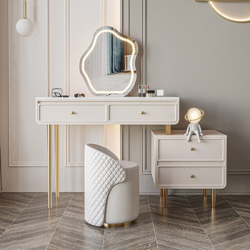 Glam Slate Top Vanity Dressing Table Solid Wood Vanity Desk with Drawers