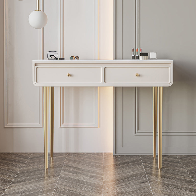 Glam Slate Top Vanity Dressing Table Solid Wood Vanity Desk with Drawers
