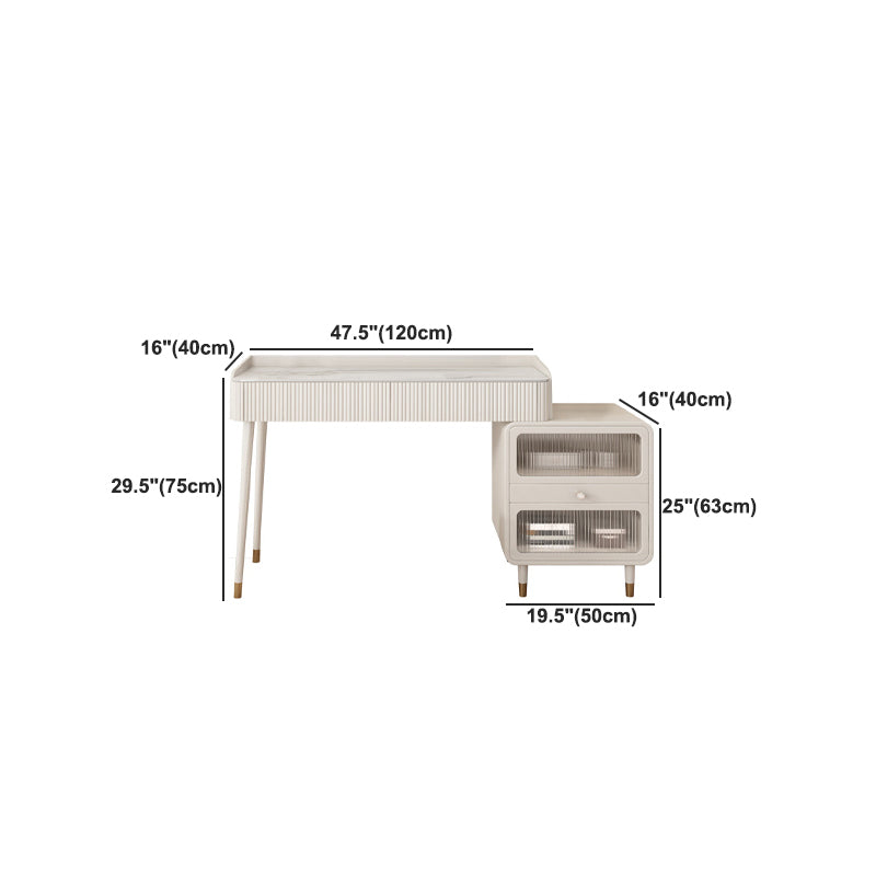 Glam White Vanity Dressing Table Slate Top Makeup Vanity Desk