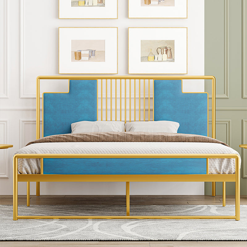 Glam Metal and Upholstered Open-Frame Bed with Headboard and Footboard