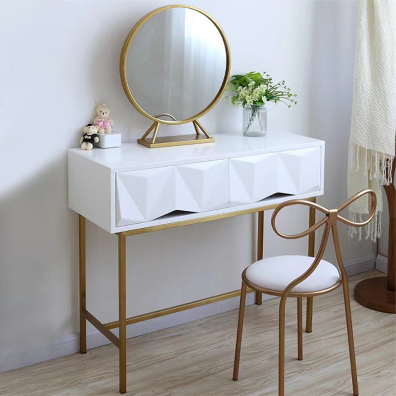 Wood/Iron Vanity Table in White Glam 31.5" H Dressing Table with Mirror and Stool