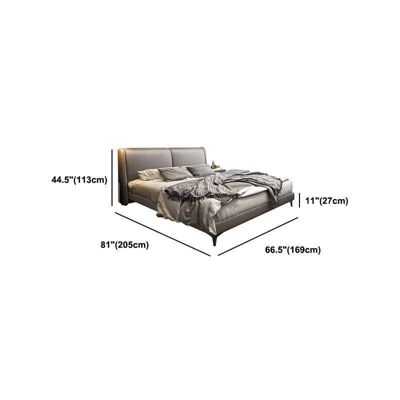 Modern Panel Bed with Upholstered Headboard Grey Solid Wood Bed Frame