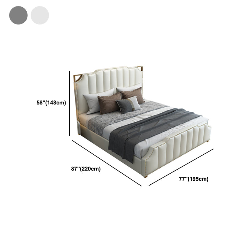 Contemporary Wood and Upholstered Panel Bed with Nailhead Trim