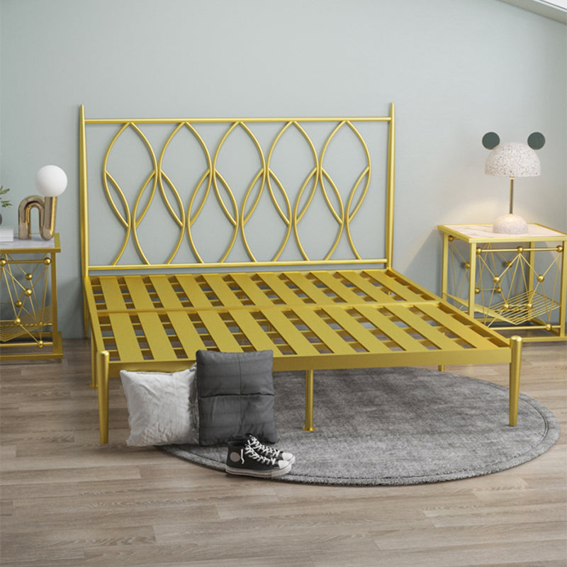 47" Tall Open-Frame Bed Glam Metallic Standard Bed with Headboard