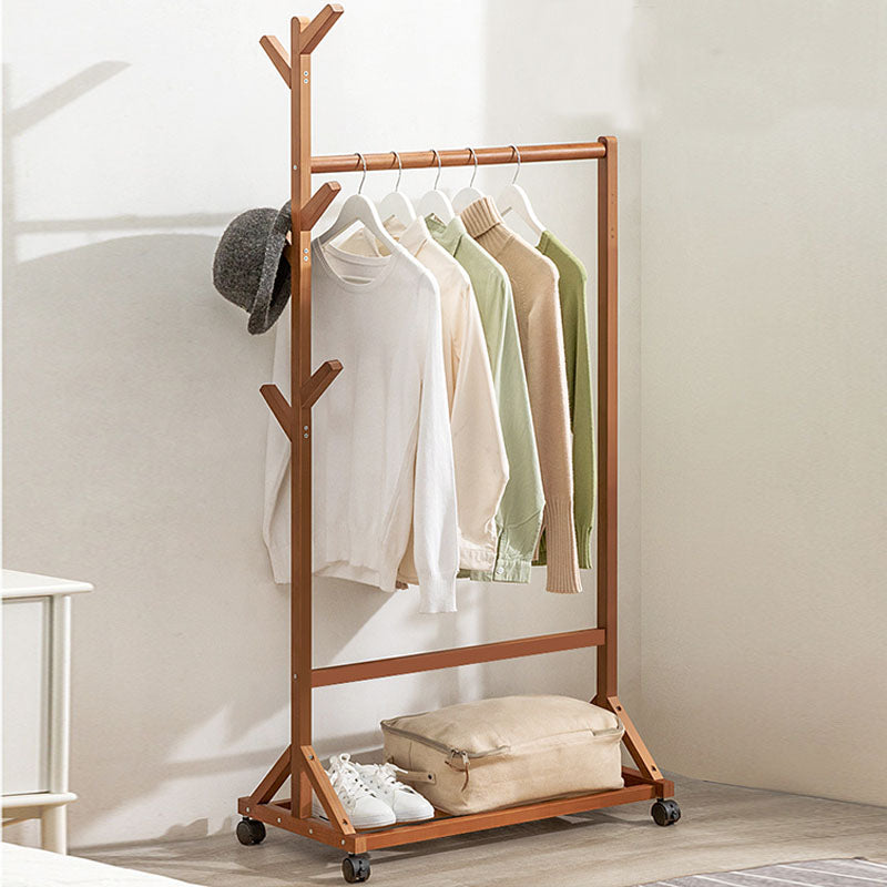 Contemporary Hall Stand Bamboo Wood Hooks Shelving Included Free Standing Coat Rack