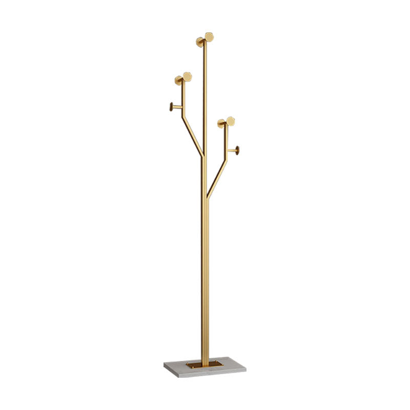 Glam Coat Rack Free Standing Coat Hook Metal Hall Stand with Square Slate Base