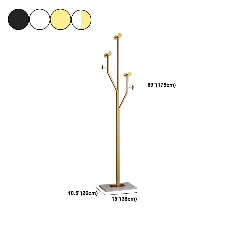 Glam Coat Rack Free Standing Coat Hook Metal Hall Stand with Square Slate Base