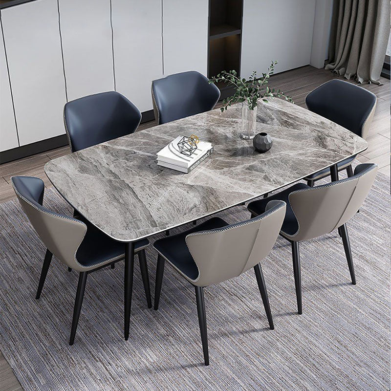 Stone Rectangle Industrial Table Standard Height Dining Room Table with 4 Legs