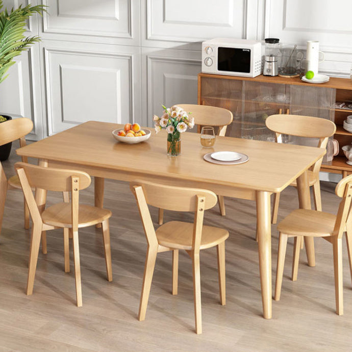 Rectangle Dining Site Table Rubberwood Solid Wood Furniture with 4 Legs