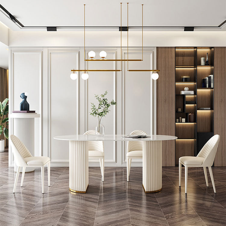 Traditional Luxury Dining Table White Stone Oval Dining Table for Kitchen