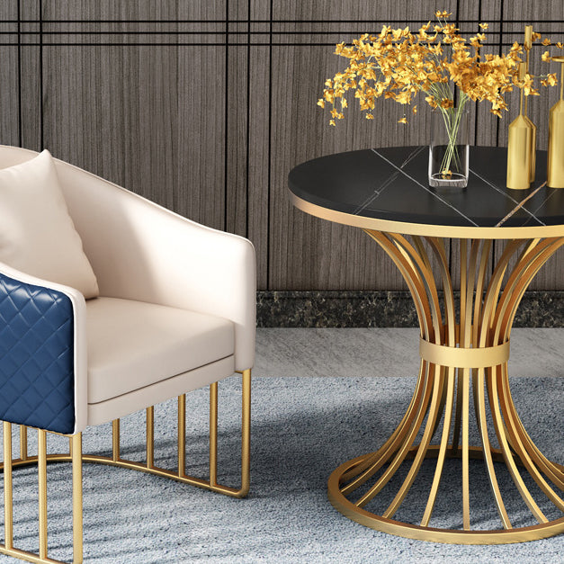 Metal Traditional Luxury Round Table Sintered Stone Indoor Table with Pedestal Base