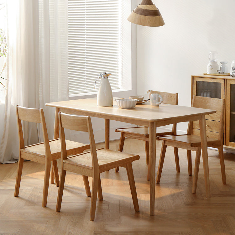 Contemporary Rectangle Dining Site Table Oak Solid Wood Furniture with 4 Legs