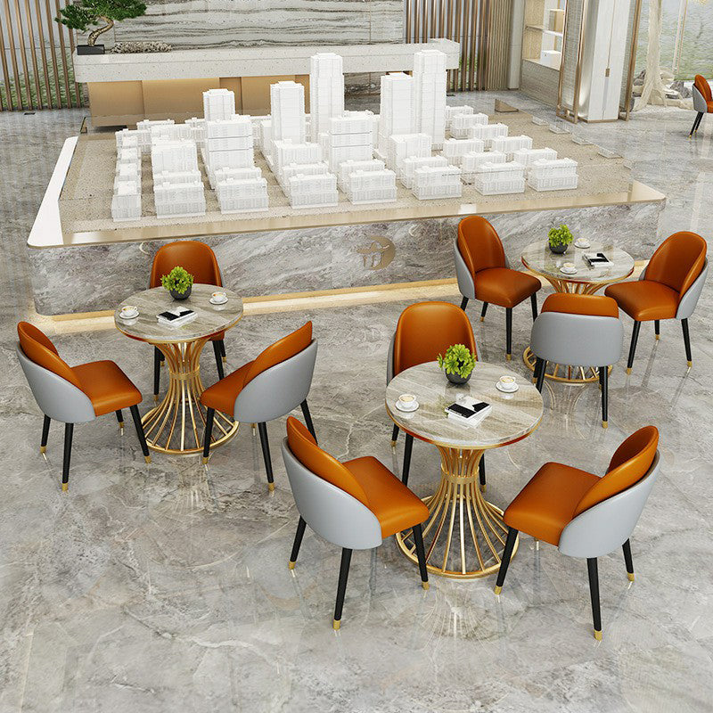 Metal Traditional Luxury Round Table for Dining Room Sintered Stone Table with Pedestal