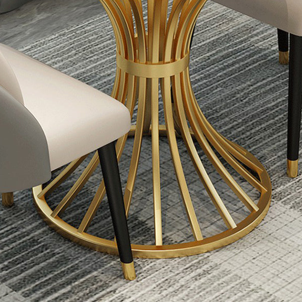 Metal Traditional Luxury Round Table for Dining Room Sintered Stone Table with Pedestal