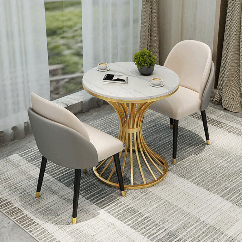 Metal Traditional Luxury Round Table for Dining Room Sintered Stone Table with Pedestal